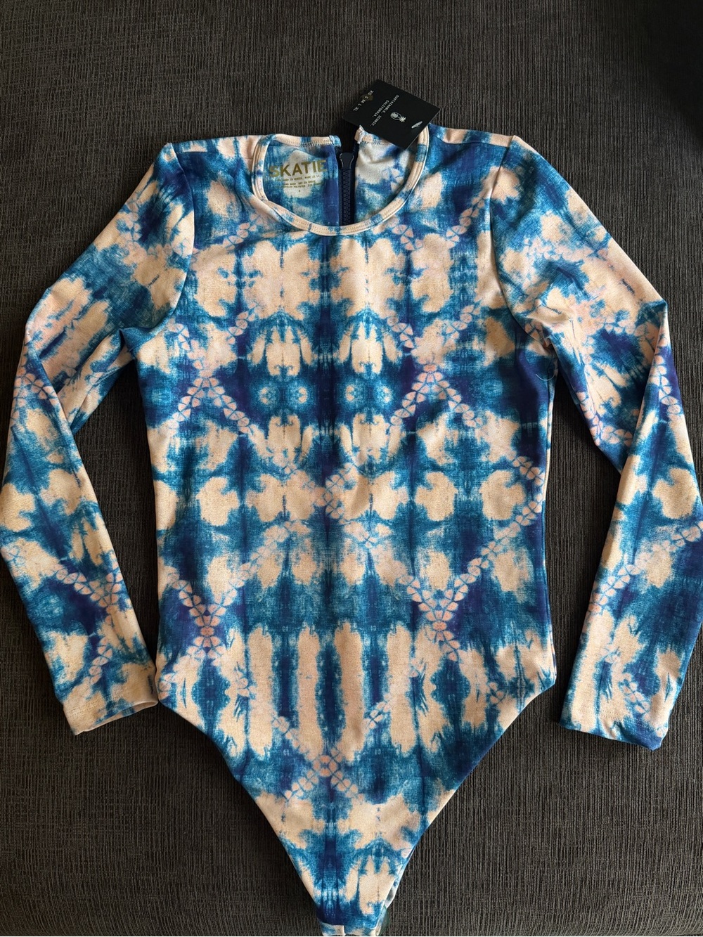 SKATIE Women’s Surfing Blue & Cream Tie-Dye Long-Sleeve  One-Piece